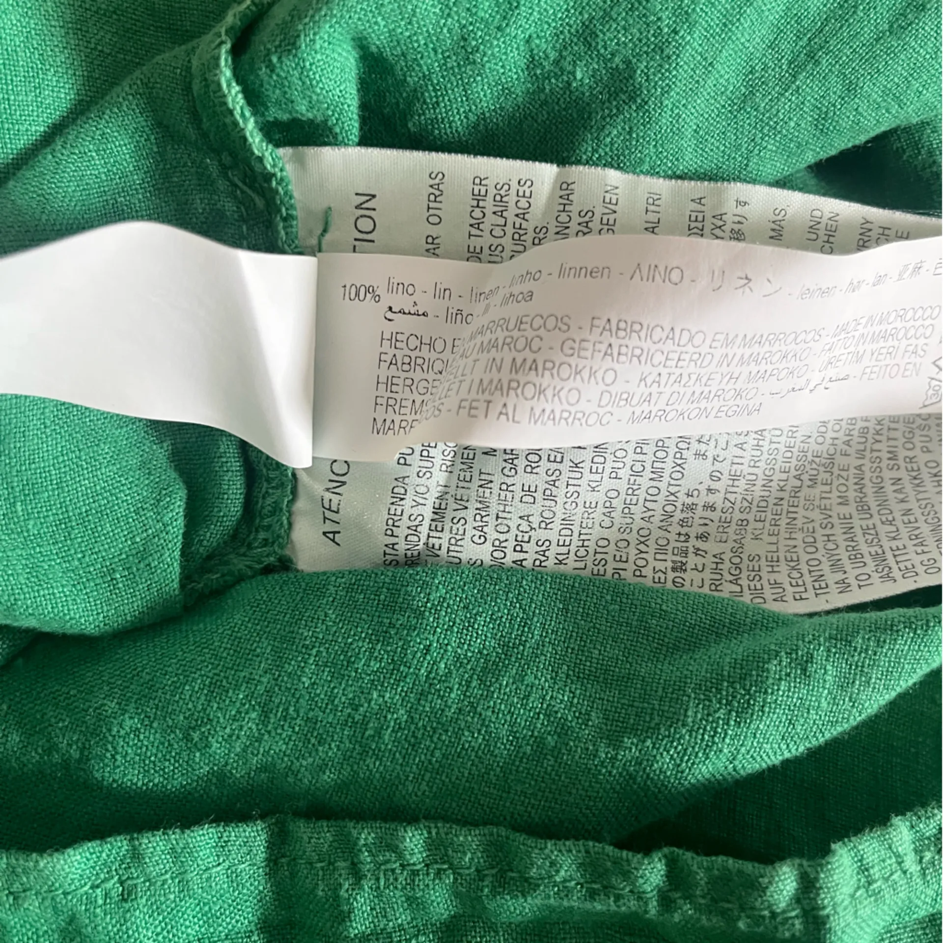 Zara Green Linen Cropped Button-Down Short Sleeve Shirt Size Large - Image 4