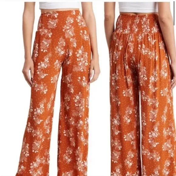Three Dots Wide Leg Pants Loosefit Flowy Smocked Waist Womens Size Large - Image 2