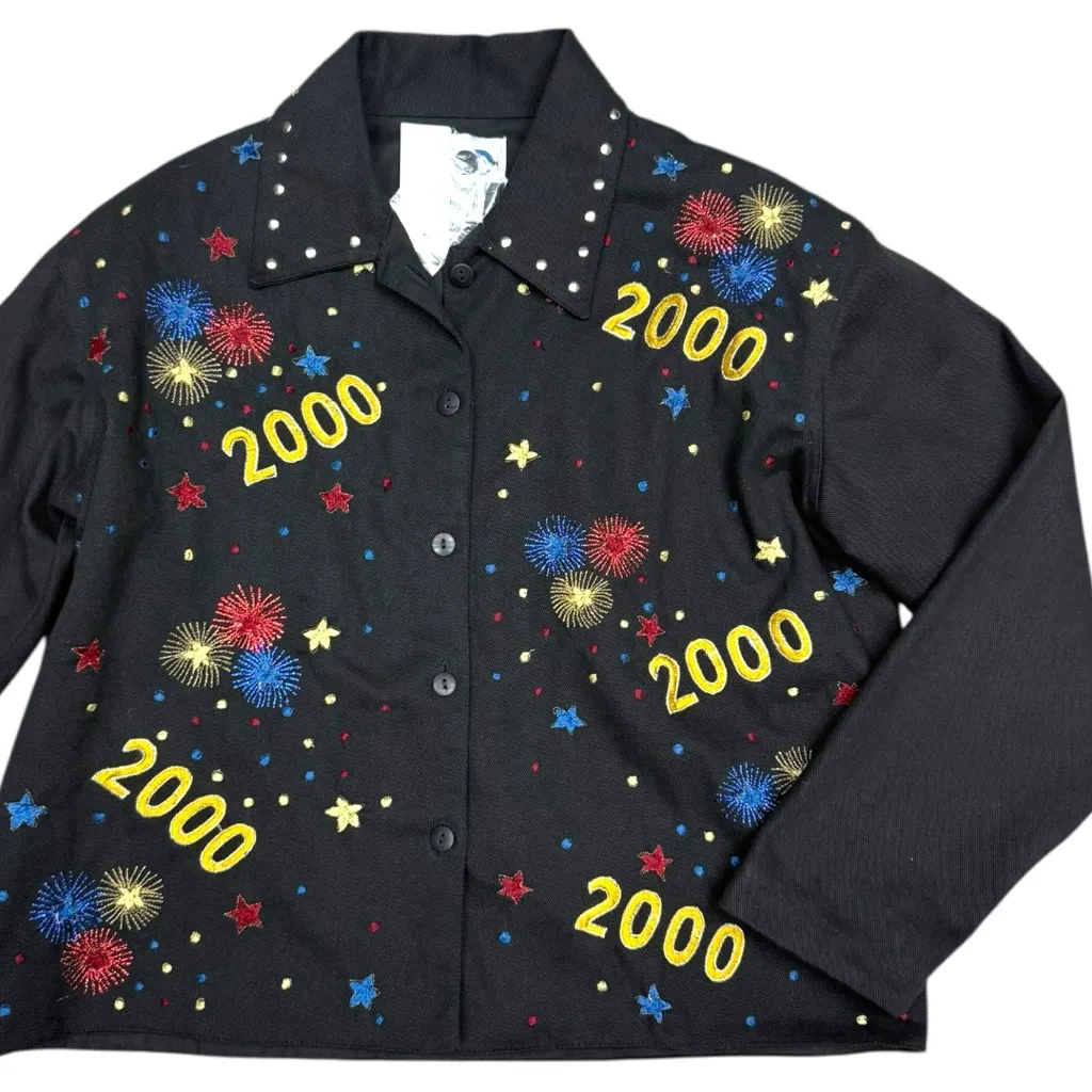 Paul Harris Design Black Fireworks 2000 Embroidered Y2K Jacket Women’s Small - Image 8