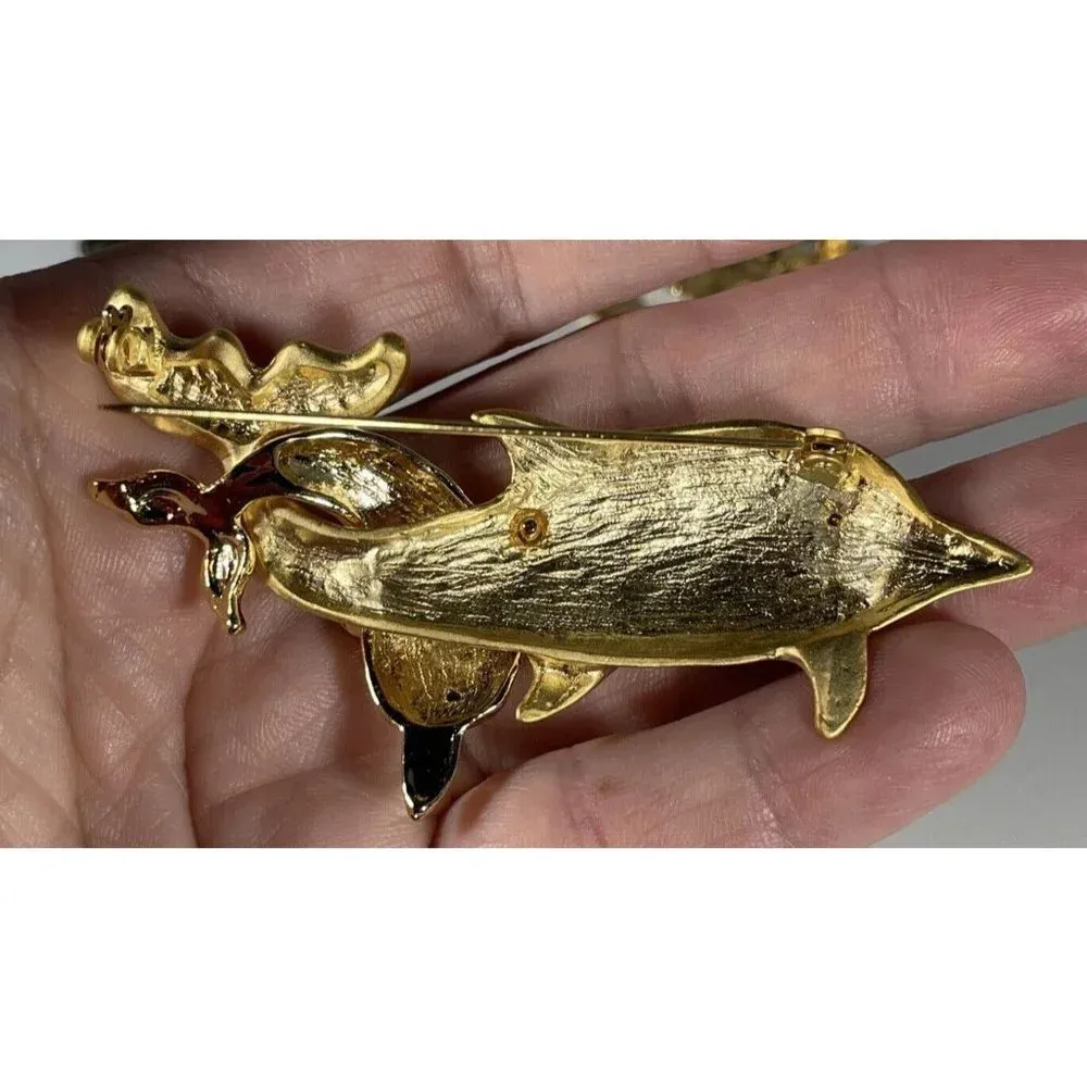 Lot Of 3 Silver Gold Tone Dolphin Fish‎ Brooch Pins READ - Image 3