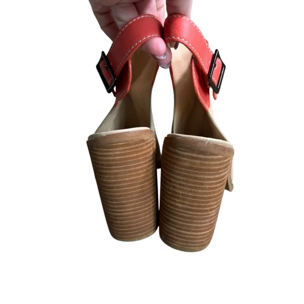 Kelsi Dagger Brooklyn KBD - Coral and Tan Heels with Chunky Wooden Heel Sz 8 - Image 7