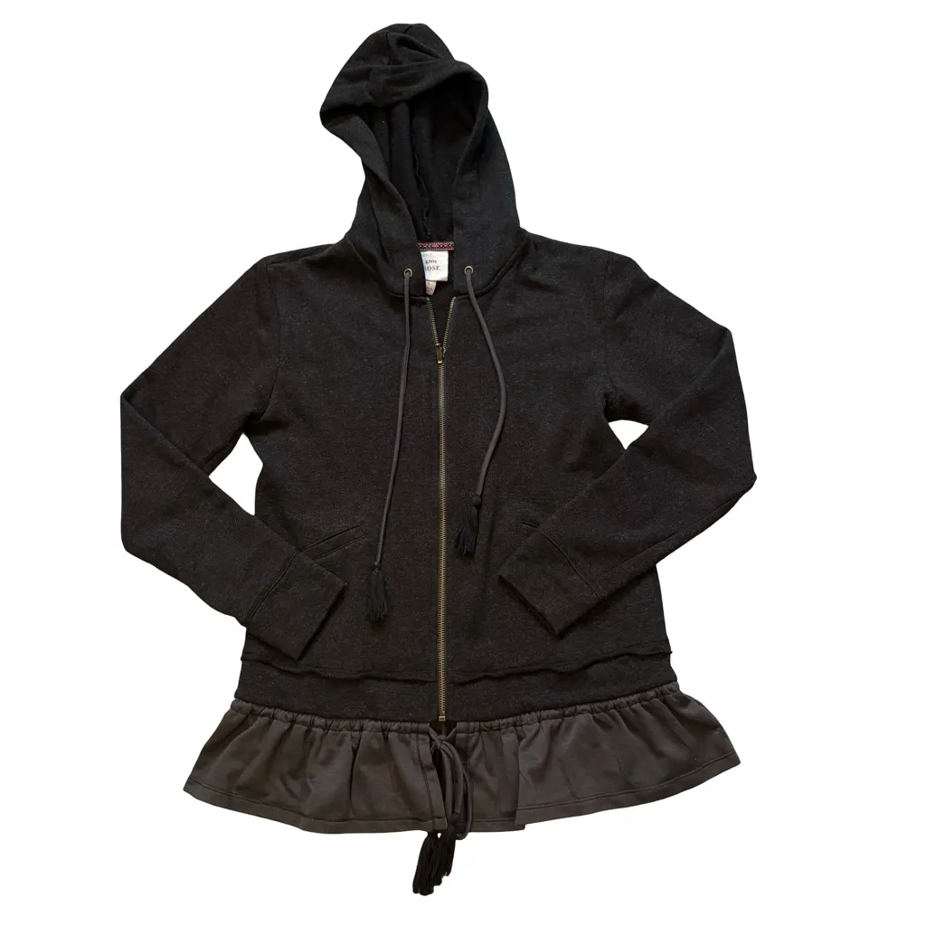 Knox Rose Gray Zip Front Long Length Hooded Sweater with Ruffle Hem, Sz S - Image 7