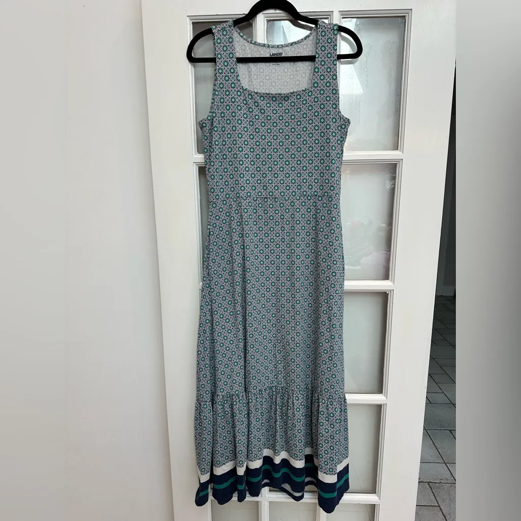 Lands’ End Floral Country Cottage Boho Western Maxi Dress Ruffle Hem Size Small - Image 2