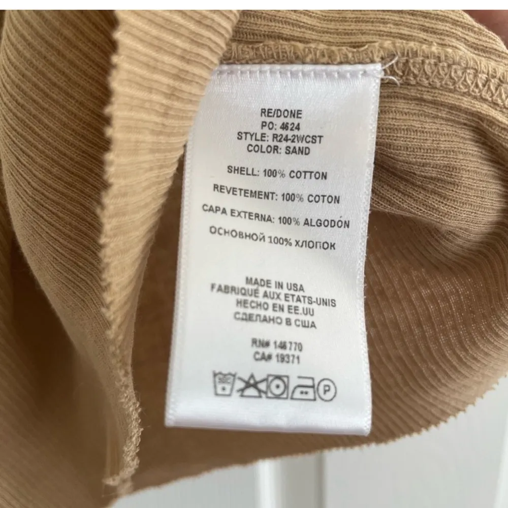 Redone Hanes 90’s Cap Sleeve T-Shirt Ribbed Crew Neck Sand Beige Baby - Image 4