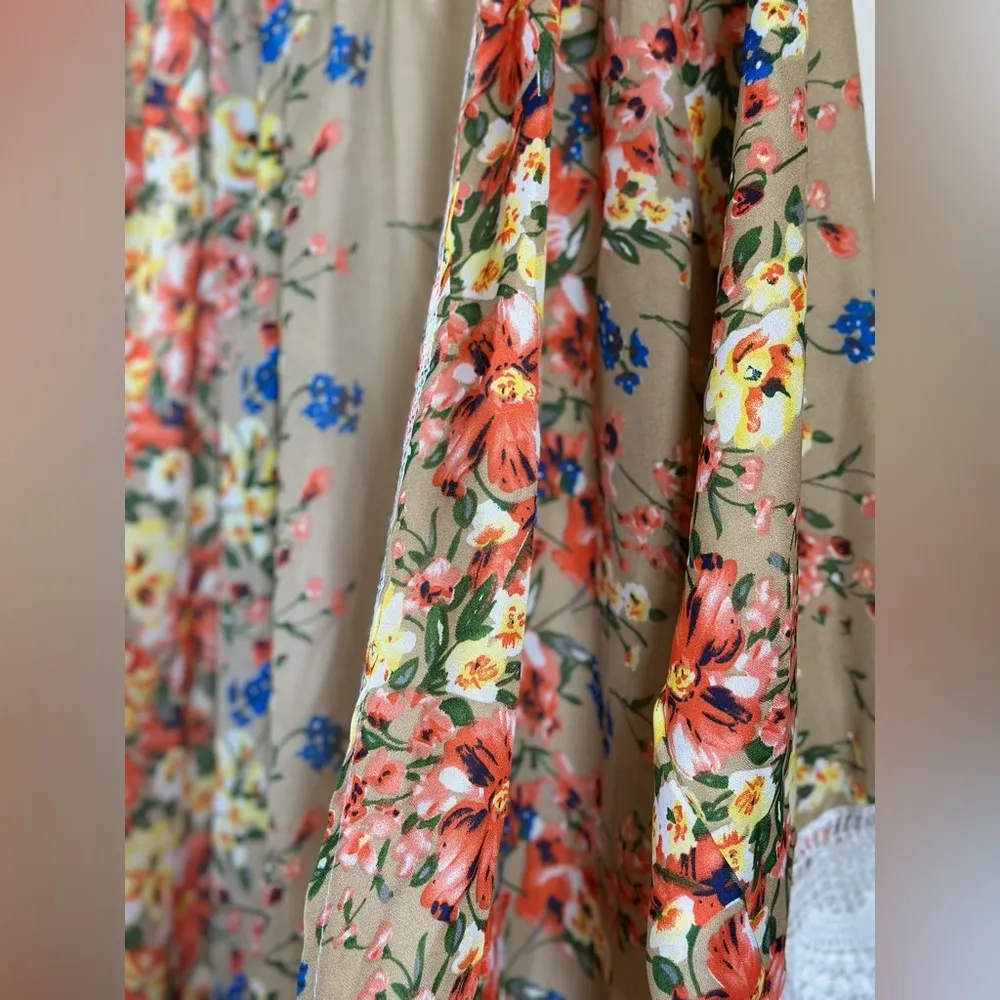 Floral Kimono Cardigan Lace Trim Boho Cottagecore Layering Oversized Romantic - Image 6