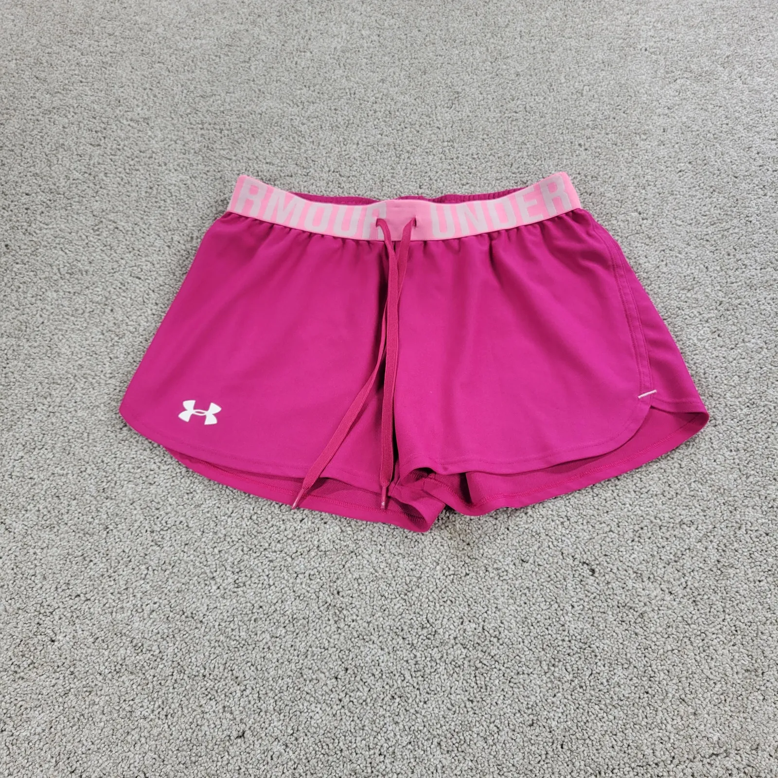 Under Armour Womens Loose Shorts XS Hot Pink Drawstring Running Yoga Athletic‎ - Image 8