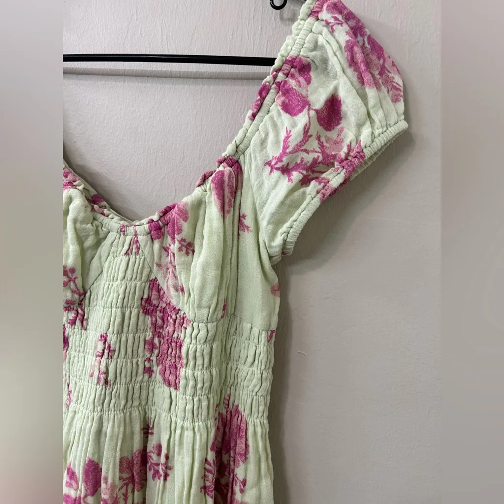 Free People Forget Me Not Maxi Dress Light Green And Pink Floral Sz S - Image 8