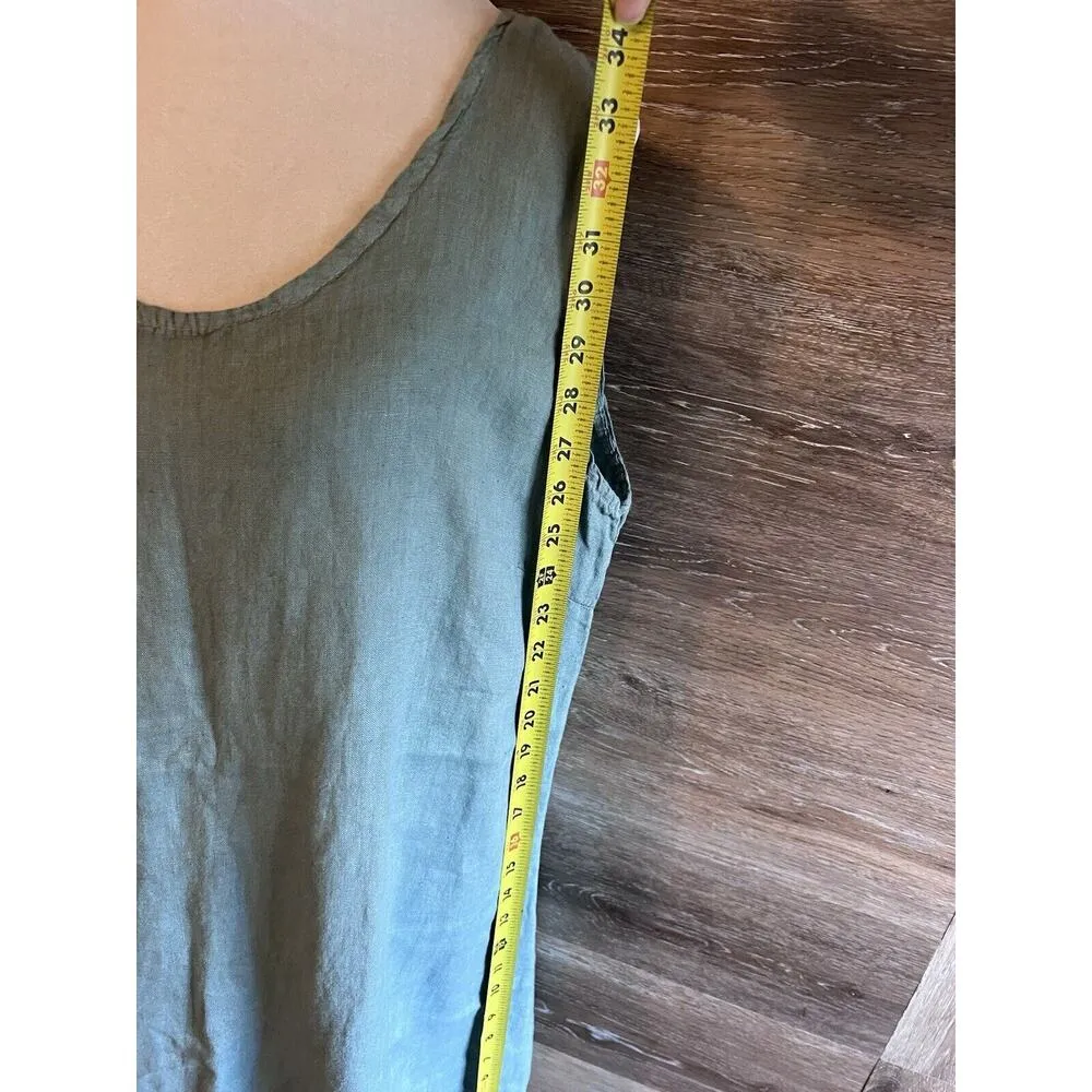 Stella Martini M Linen Dress Lagenlook Made in Italy Green Sleeveless A - Image 3