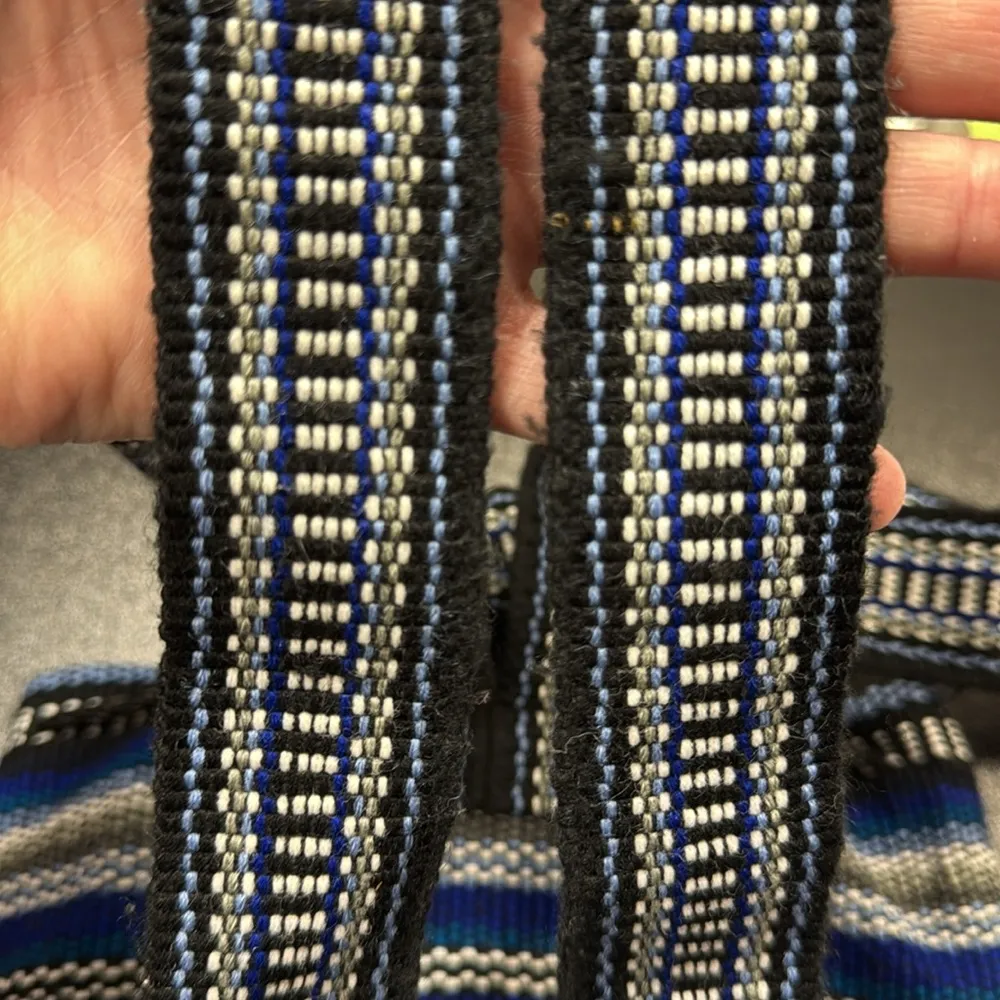 Pinzon Blue Black Woven Boho Artesonias Mexico Aztec Drawstring Mini Backpack - Image 8