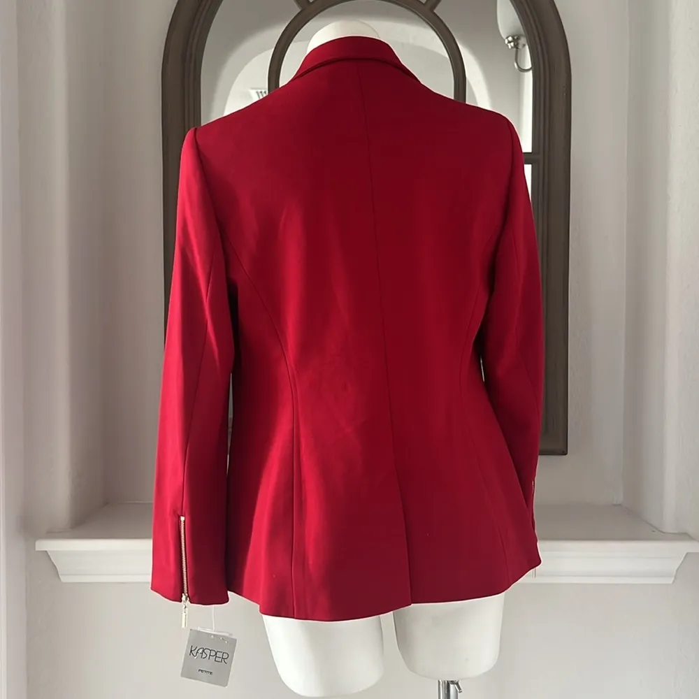 Kasper Zip Cuff Notched Collar One-Button Blazer in Red Petite Size 10, New $129 - Image 6