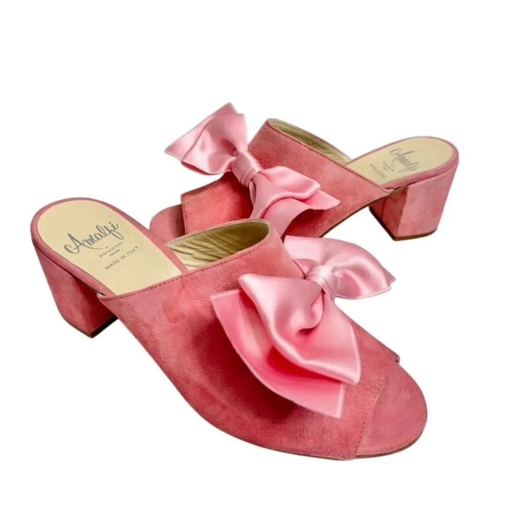Amalfi Mules Size 7 Pink Suede Leather Slip On Block Heel Open Toe Made in Italy - Image 4