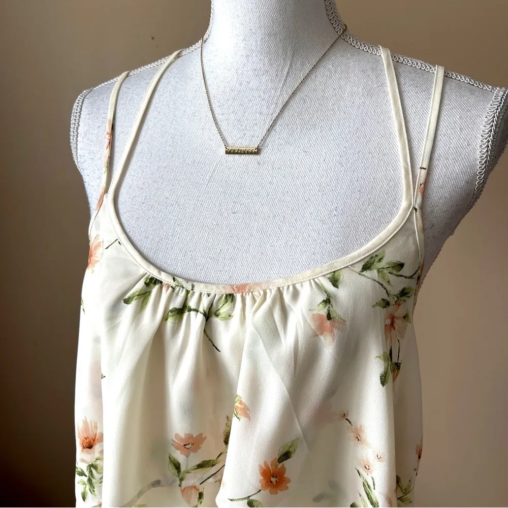 FOREVER 21 | Cream Floral Tiered Ruffle Tank Top Sz S - Image 2