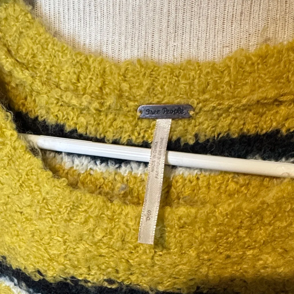 Free People Yellow and Black Striped Sweater cozy and cute S - Image 2