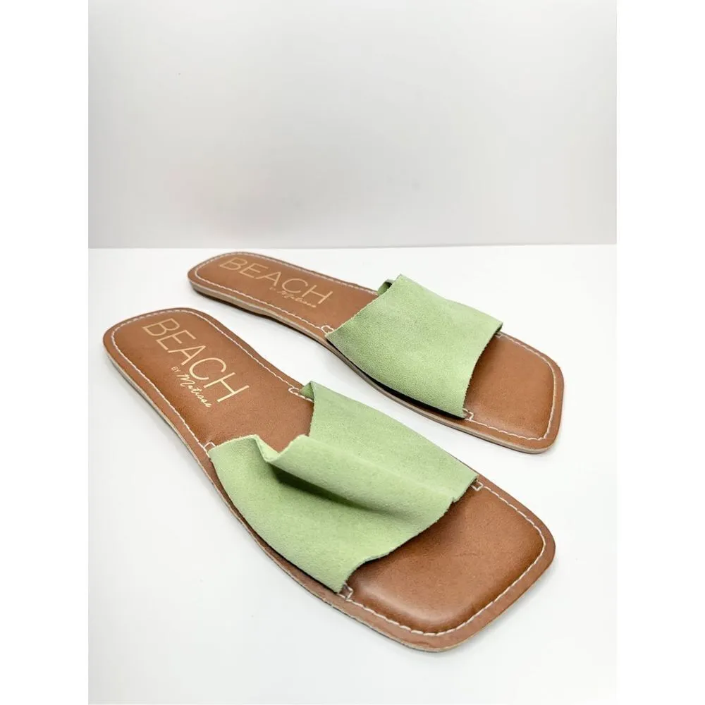 Matisse Beach Sandals Womens Size 11 Green Suede Open Square Toe Bali Slide - Image 4