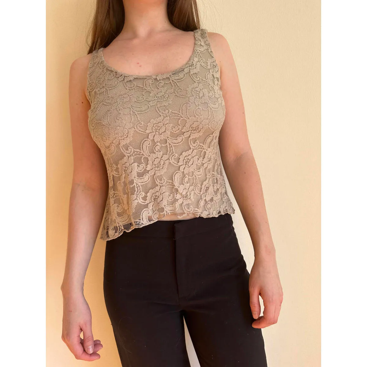 Vintage Tan Lacy Double Layer Tank Top Size M - Image 5
