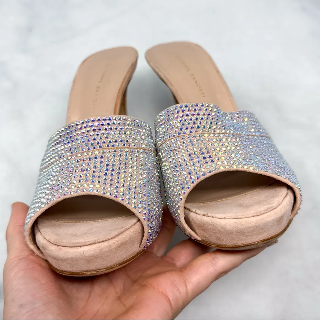 Giuseppe Zanotti Isidora Iridescent Rhinestone Platform Mule Pump Heel Nude 38.5 - Image 6