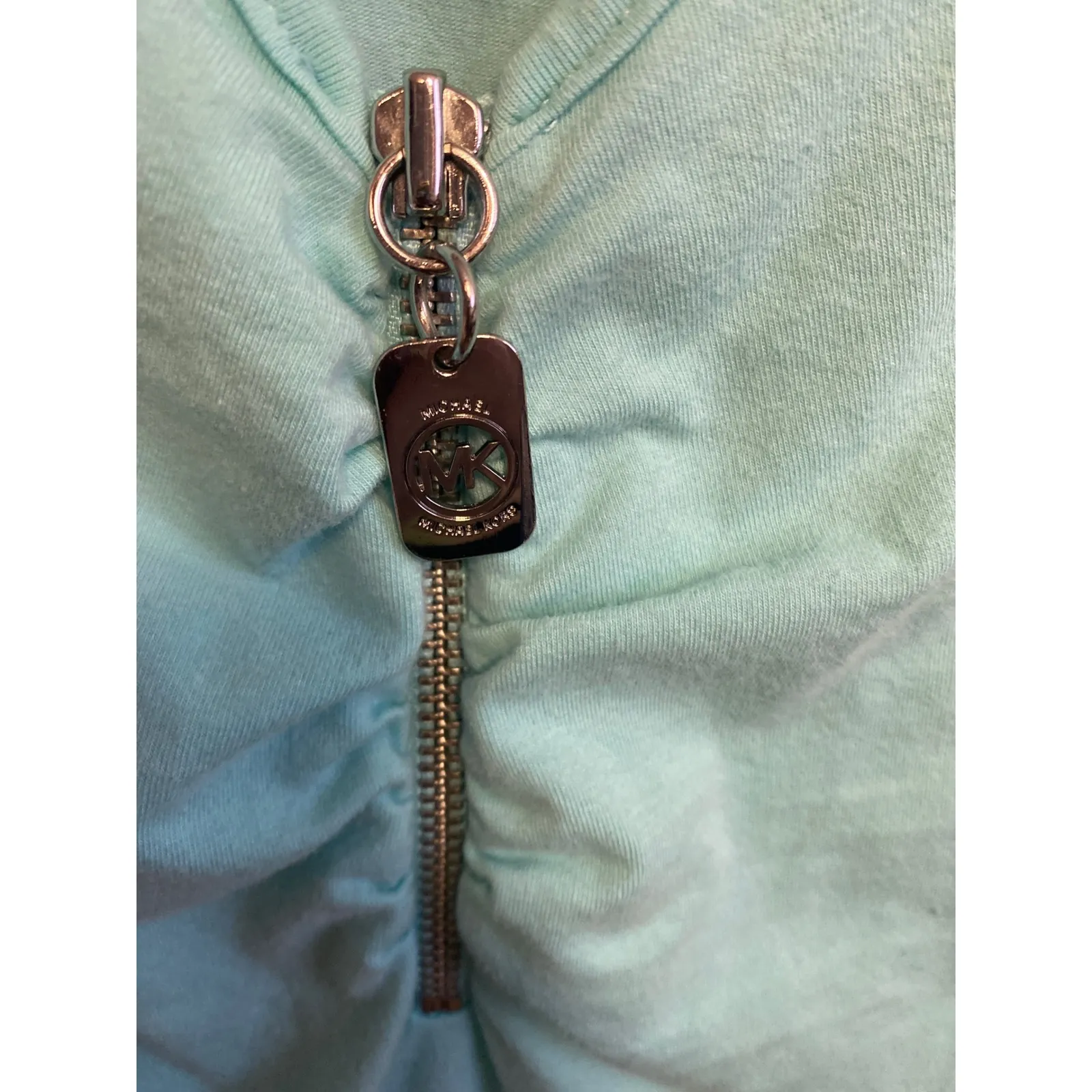 Michael‎ Kors Aqua Blue V Neck Zipper Ruched Tank Top Women's Size Medium - Image 3