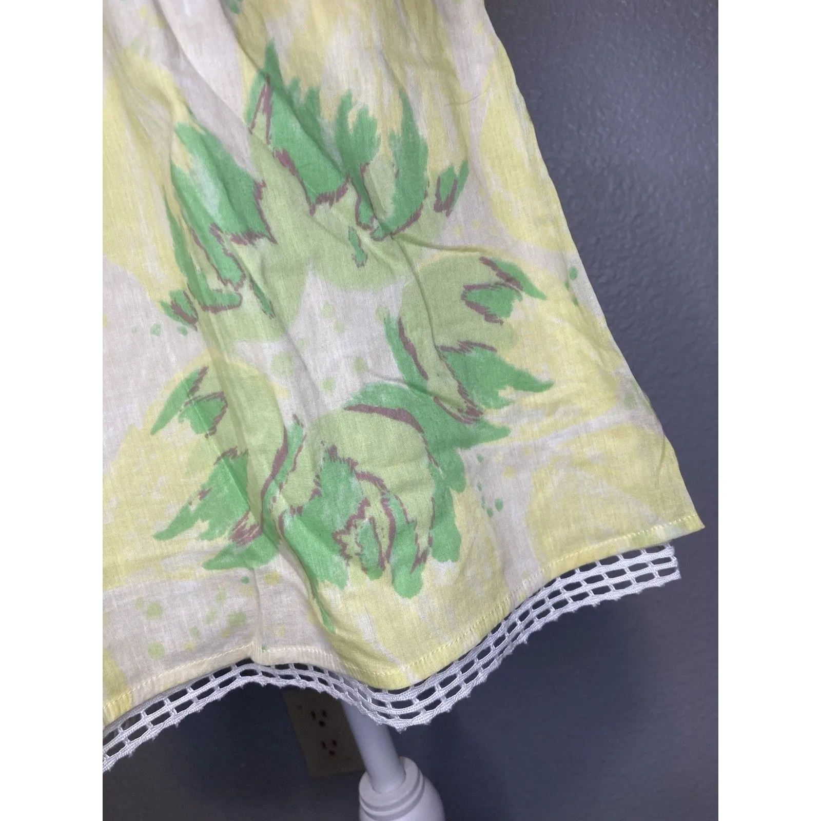 FREE PEOPLE Mini Sun Halter Dress Size 8 Yellow Green Cotton Floral Open Back - Image 5