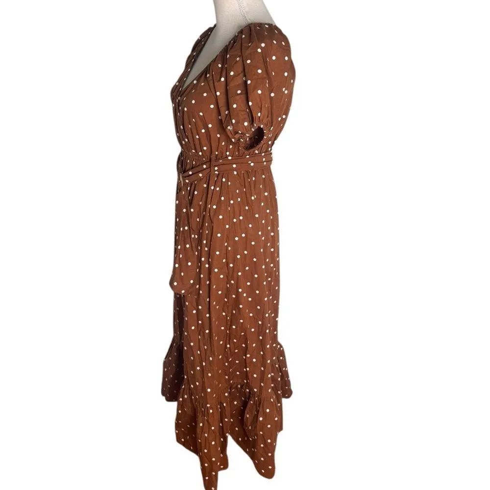 Lusana Leeta Brown Polka Dot Puff sleeve Short Sleeve V - Image 2