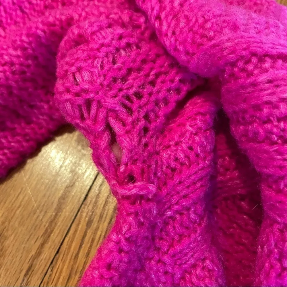 Universal Threads UNIVERSAL THREAD Balloon Sleeve V-Neck Pullover Sweater Neon Hot Pink Chunky S - Image 12