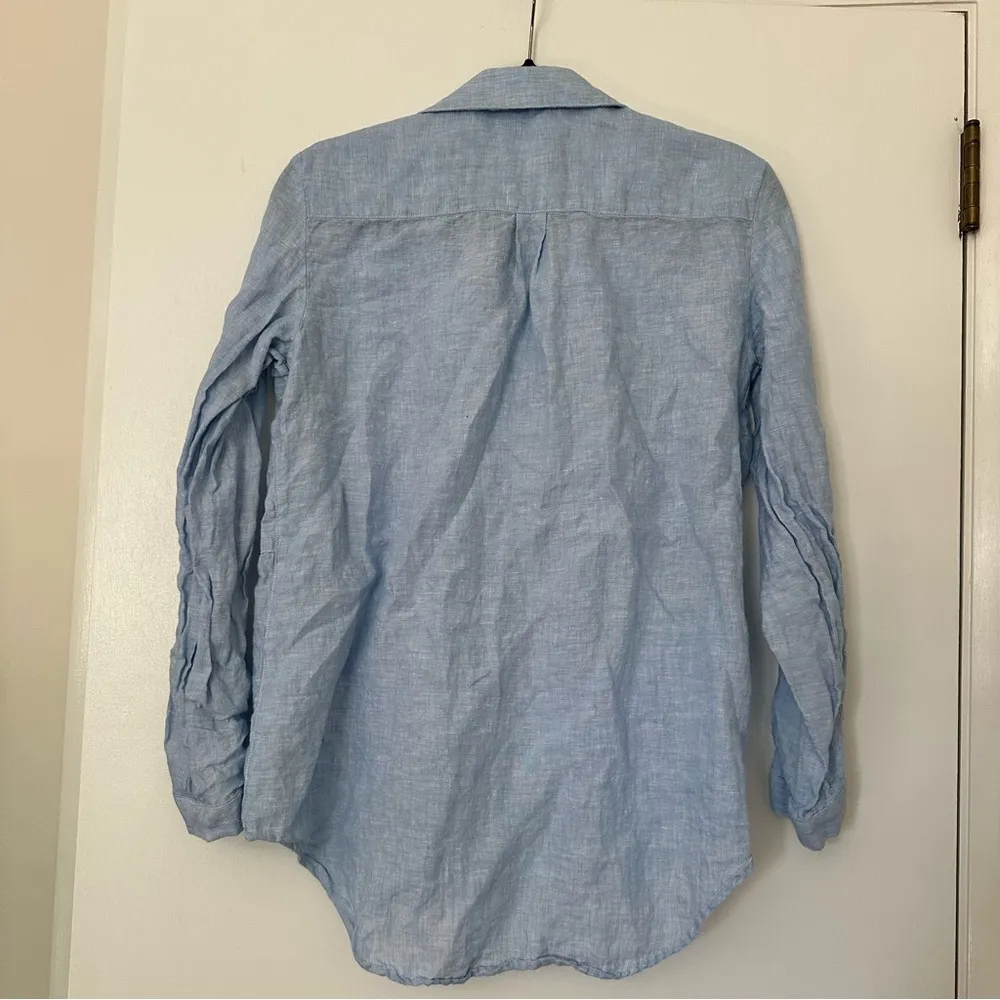 Pure Navy Chambray Linen Button Down Blouse Blue - Image 5