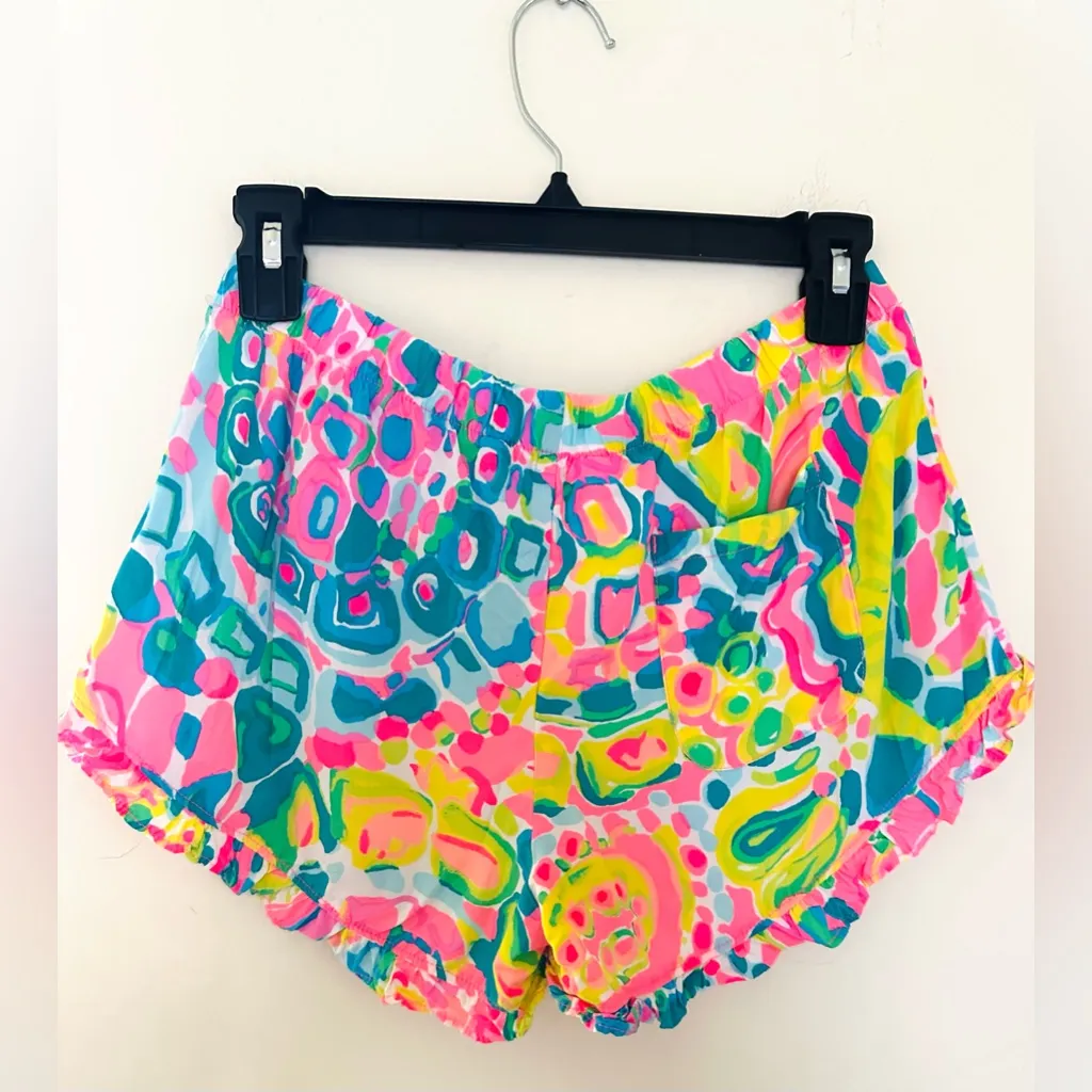 Lilly Pulitzer Kya Ruffle Shorts Women’s Pink and Blue Sz XS Elastic Waist - Image 2