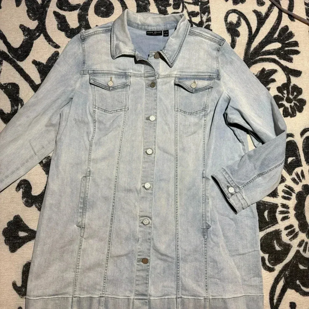 Susan Graver Regular light blue denim long Jean jacket women’s size XLP - Image 1