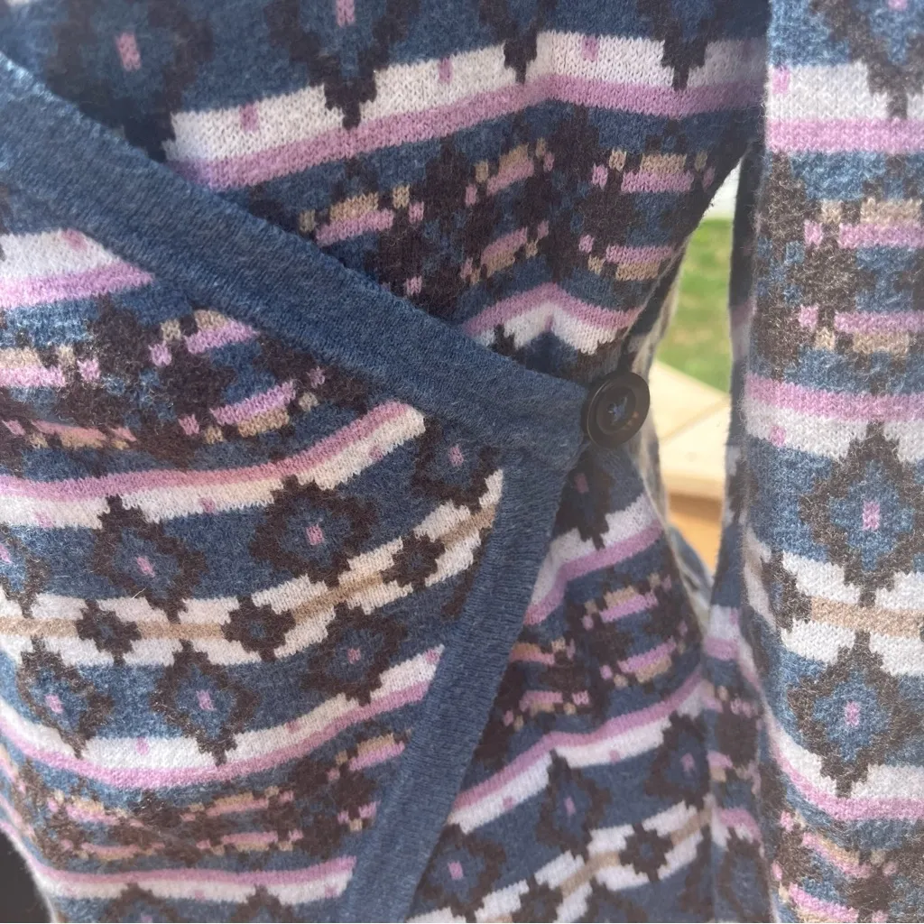 Betabrand Women’s Merino Wool Cotton Fair Isle Hooded Cardigan Sweater Size S/M - Image 3