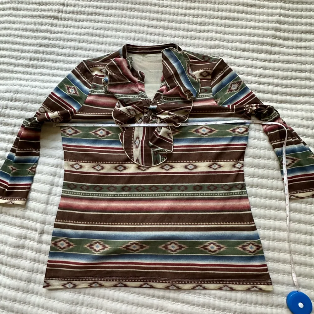 Ralph Lauren Chaps Denim western Aztec print sheer lined leather lace up shirt - Image 9