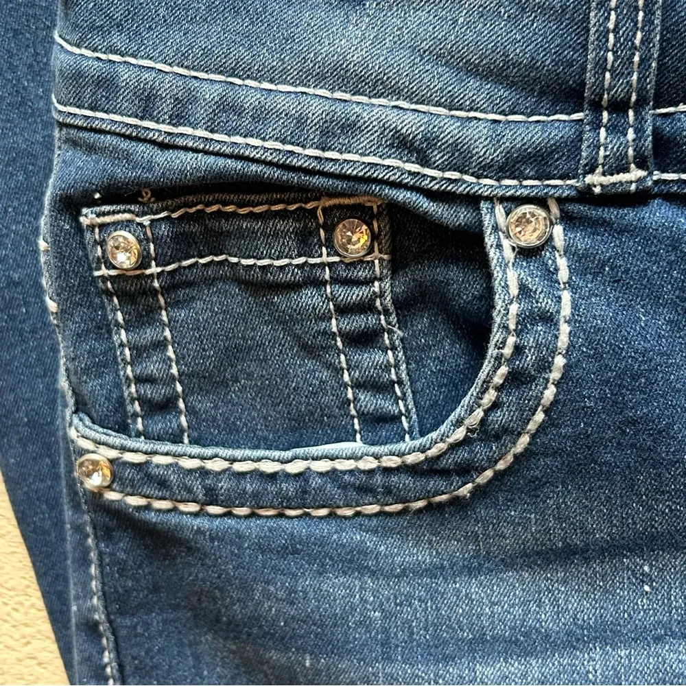 SEXY High Waist Bell Bottom Rhinestone Flare Jeans – Size 9/10 – Blue - Image 10