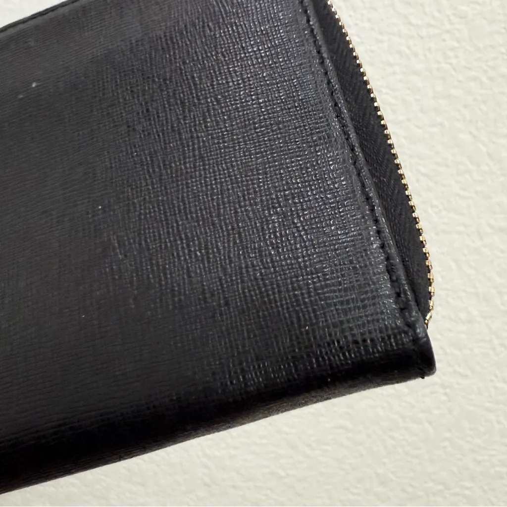 FURLA Black Saffiano Textured Leather Zip Around Gold-tone Zip Pull Wallet 8”X4” - Image 11