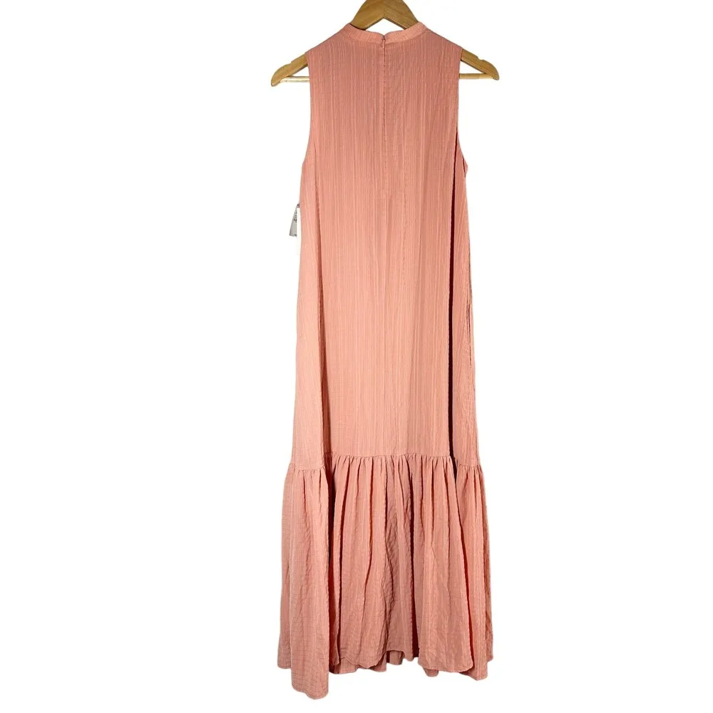 NORDSTROM Sleeveless Seersucker Maxi Dress Pink Desert Size Small - Image 3