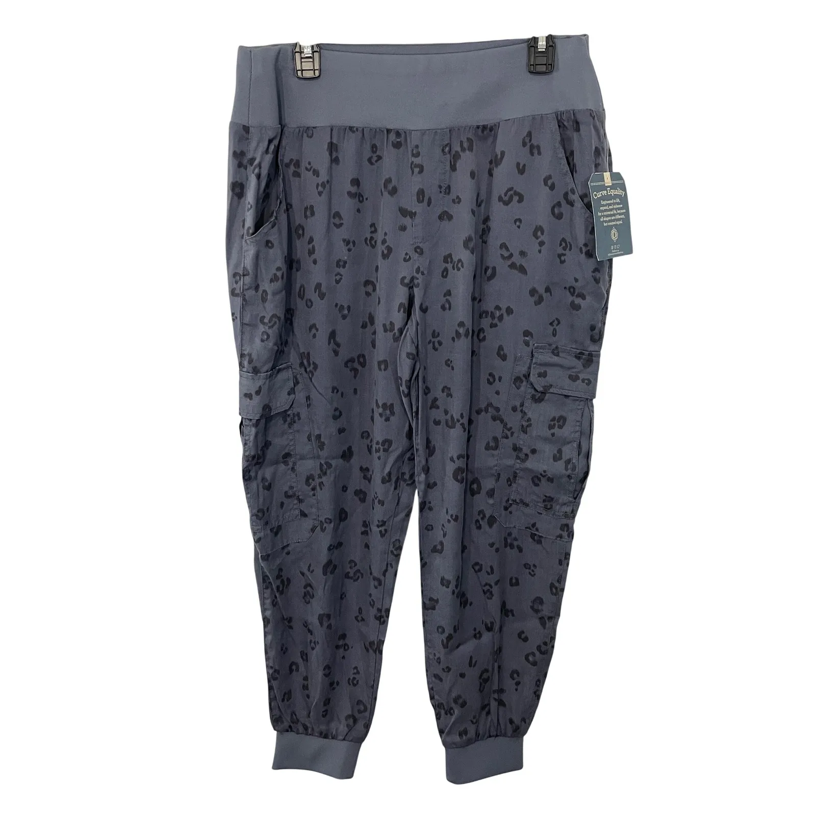 NWT Democracy Midnight Blue Leopard Print Cargo Jogger Pants Women's Size XL - Image 3