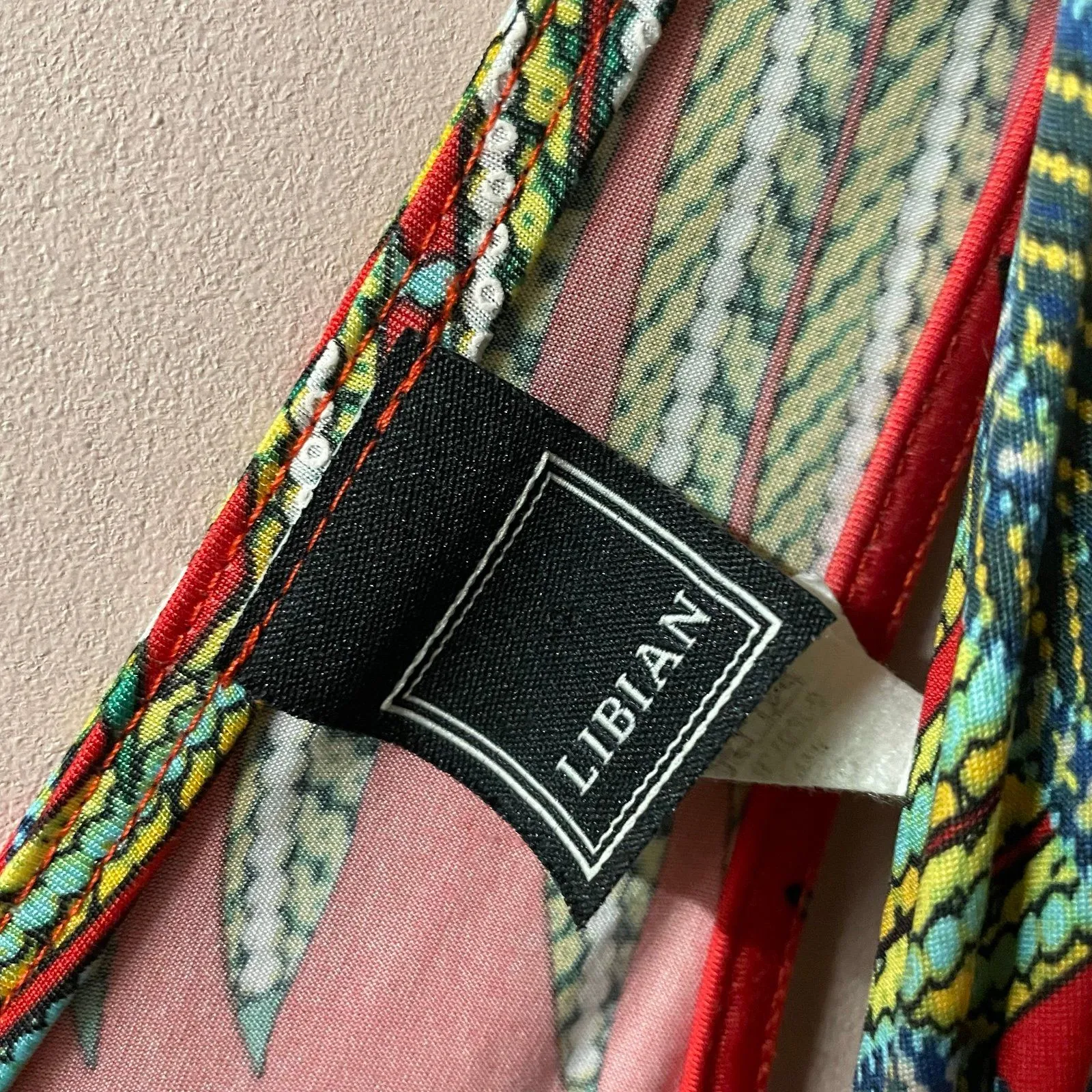 Libian Red Tropical Leaf Print Textured Jumpsuit Size S GUC - Image 4