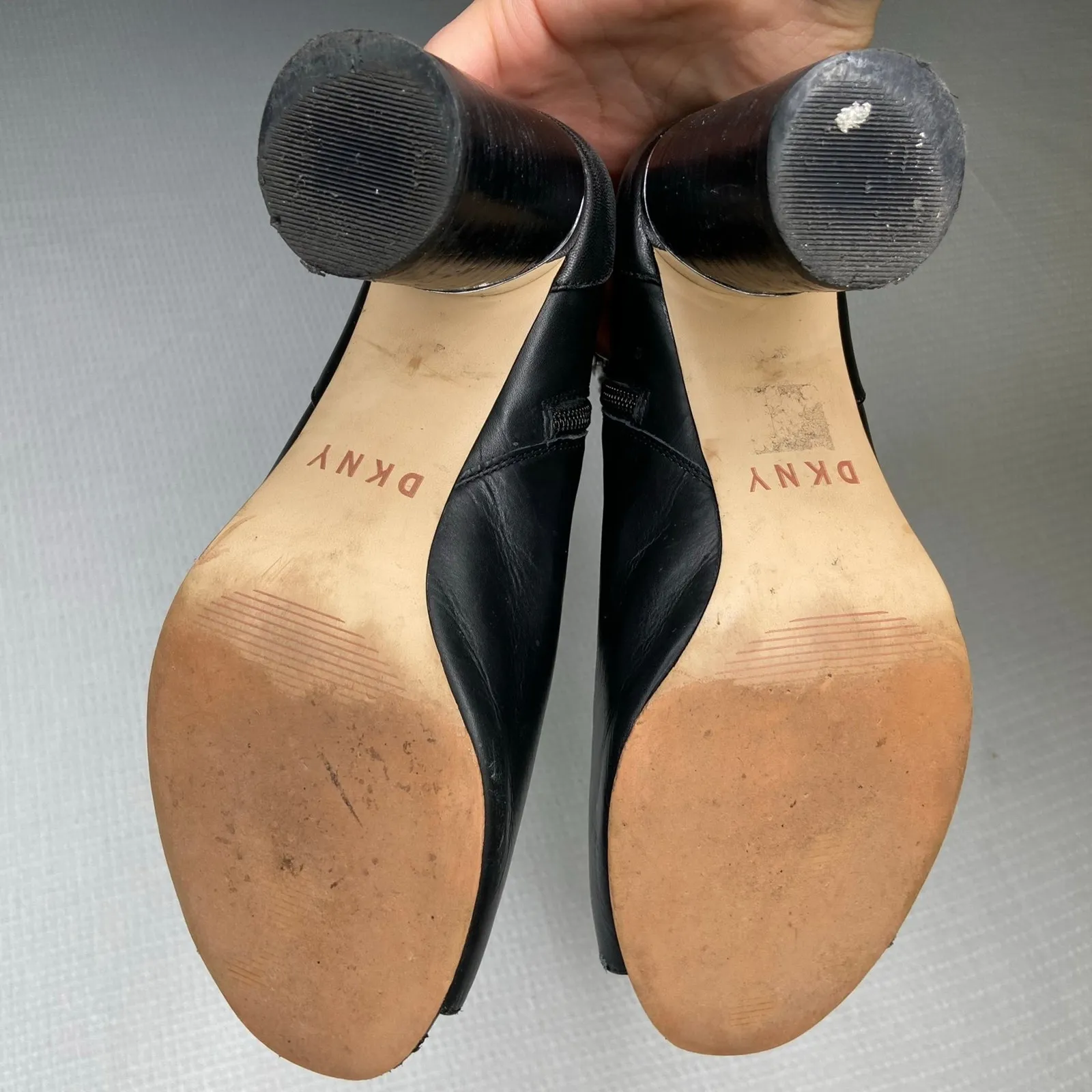 DKNY | Leather Black‎ Bootie Heel Toe Peek 8 - Image 5