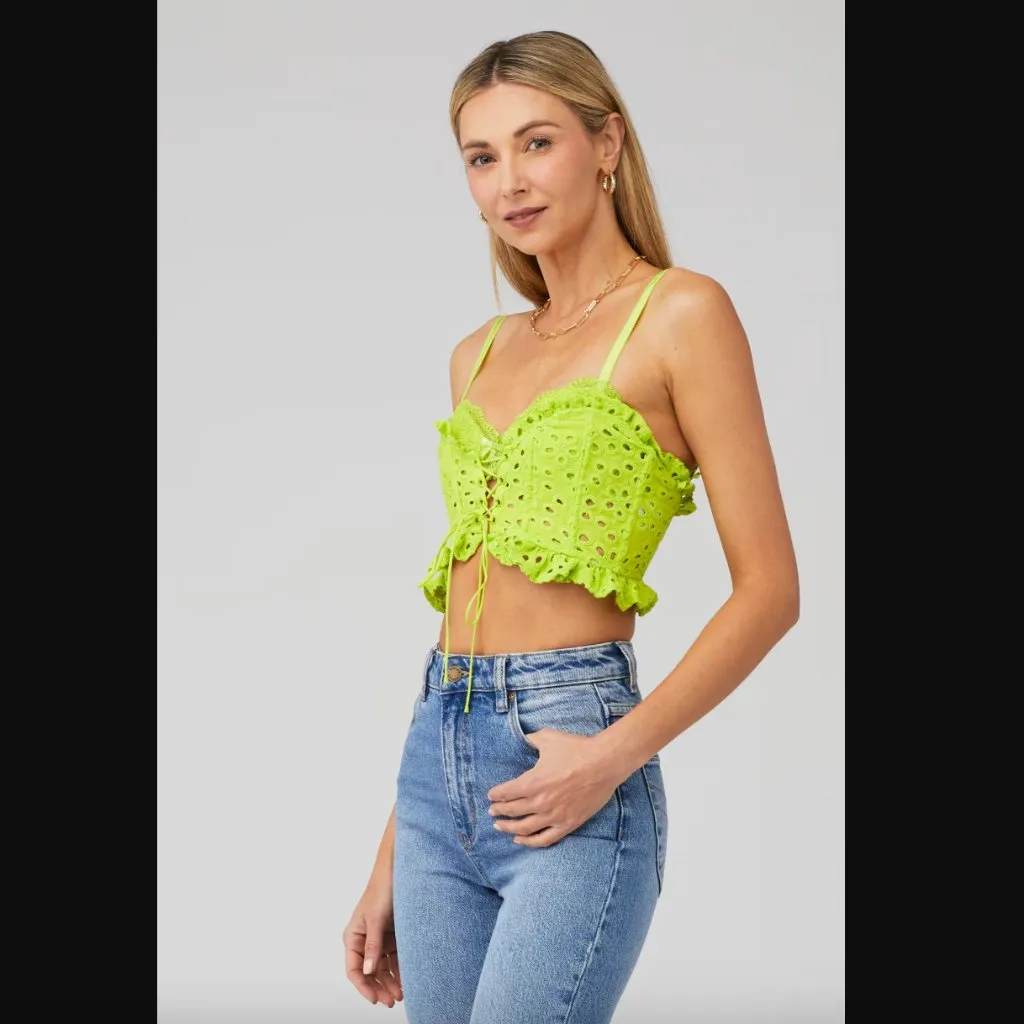 For Love & Lemons Sadie Lime Brat Green Corset Crop Top S - Image 4