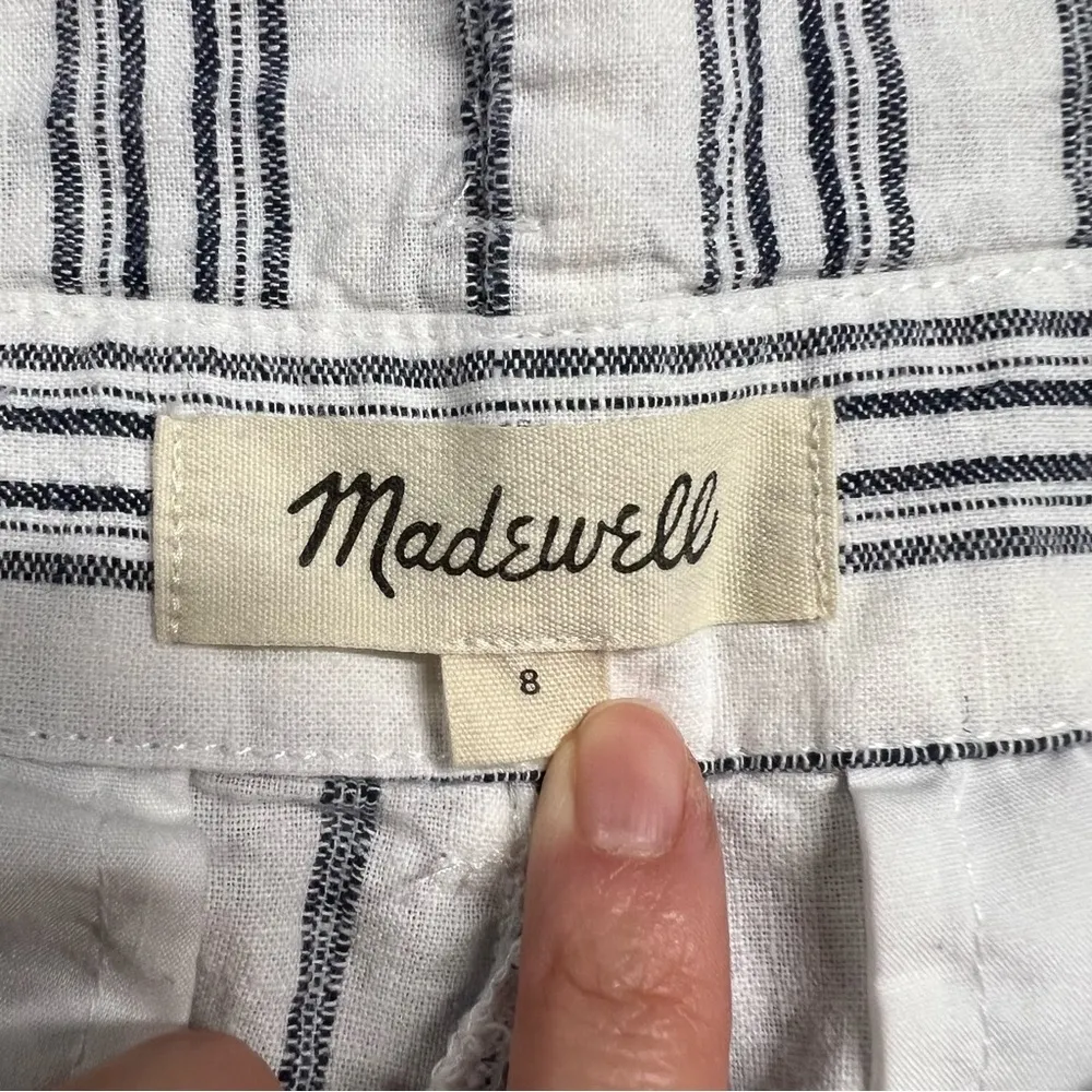 Madewell Linen-Cotton Paperbag Pants in Dark Baltic Stripe Size 8 EUC - Image 10