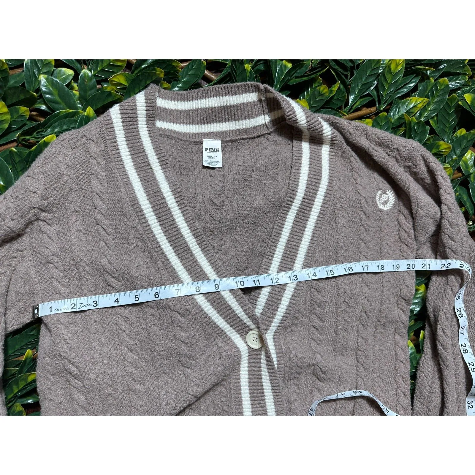 PINK Brown Oversized Button Up V Neck Cardigain Size XS - Image 7