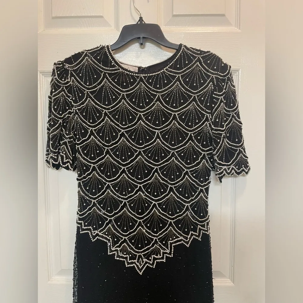 Vintage LAWRENCE KAZAR PEARL Hand Beaded Silk Long Formal Gown Retro Glam Sm - Image 3