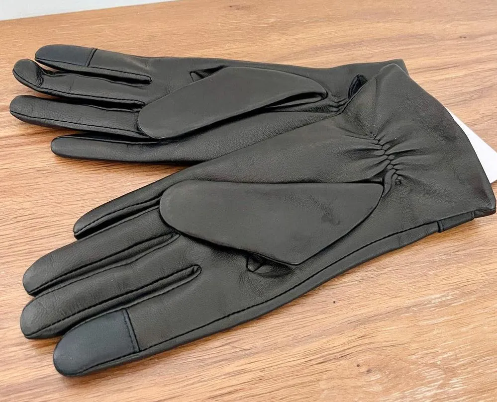 NWT Kate Spade Leather Flower Buckle Logo Gloves Black Women's Size M - Image 4