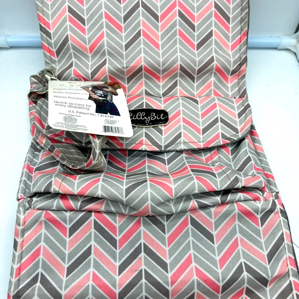 NEW Lillybet by Demdaco Diaper Clutch chevron pink&gray multiple way to … Pink - Image 16