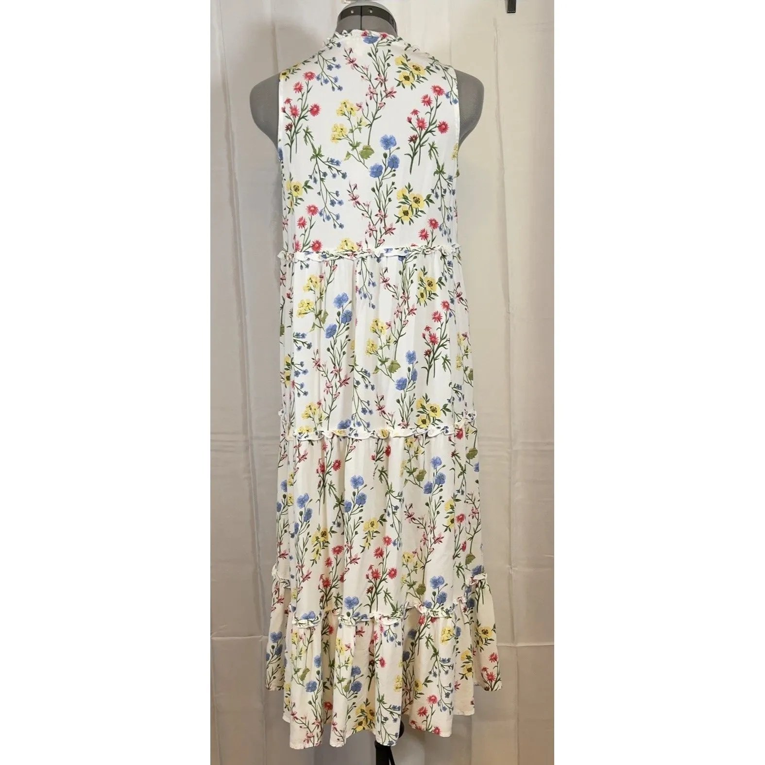 Linda Anderson Womens Small Floral Maxi Sun Dress Garden Boho Cottage Country White - Image 5