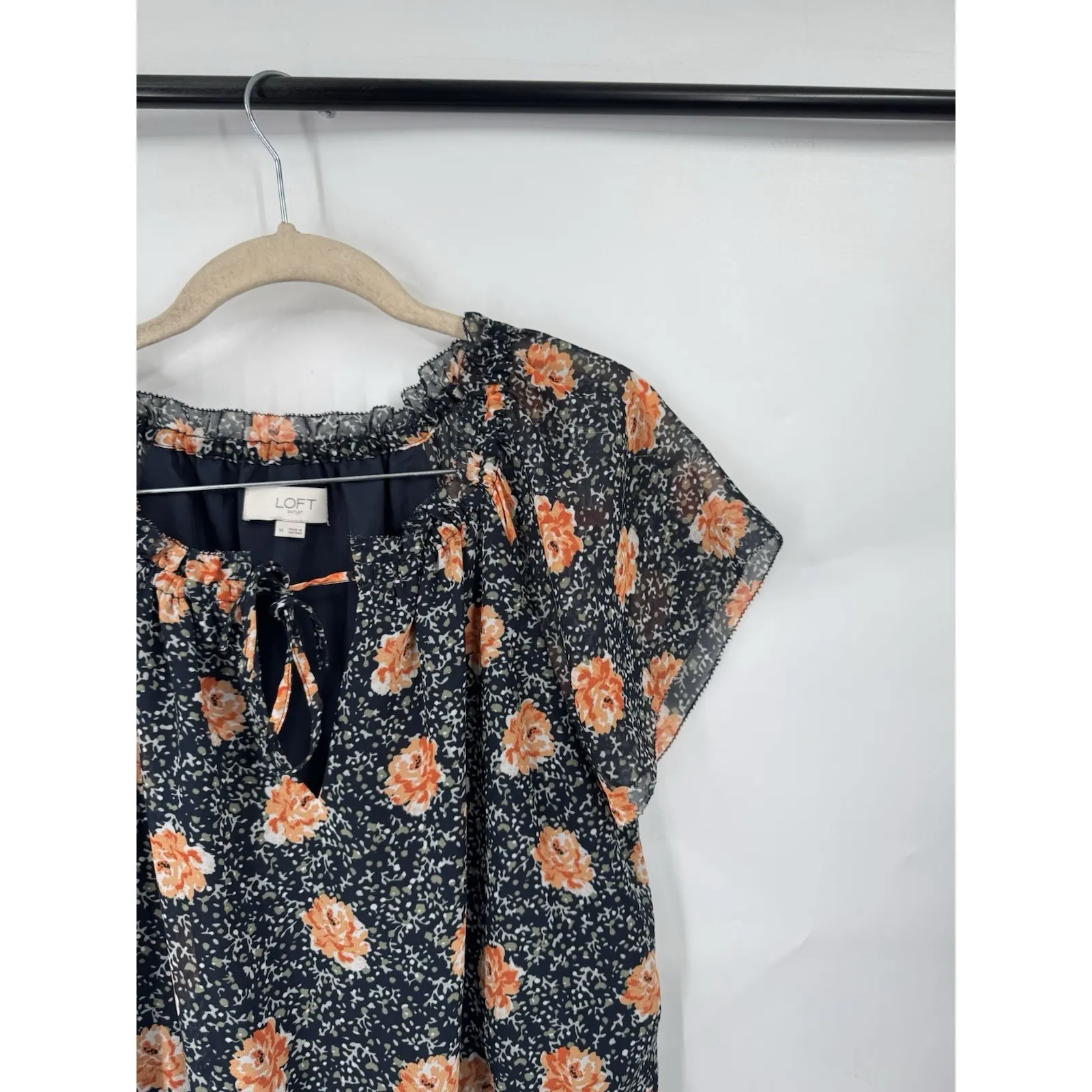 Loft Floral Peasant Cottage Mini Dress Women Medium Navy Coquette Milk Maid Boho - Image 6