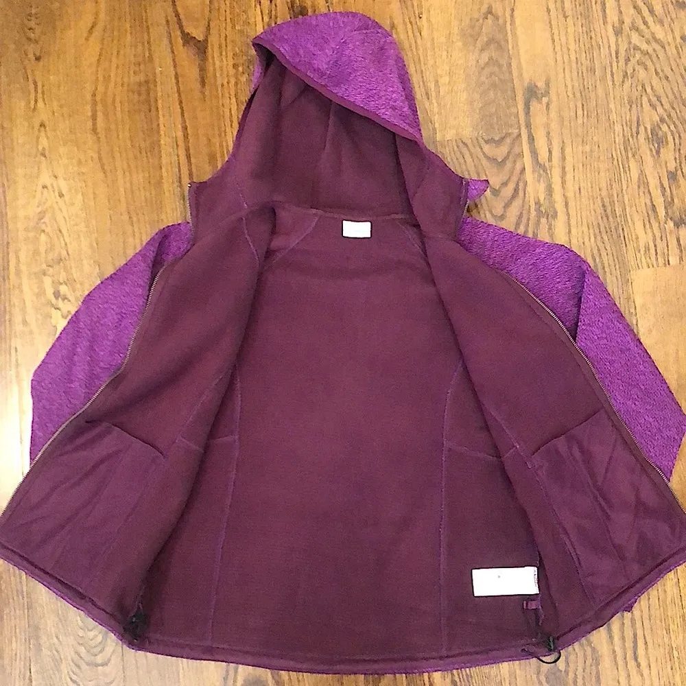 COLUMBIA Womens Raspberry Knit Full Zip Fleece Lined Zip Pockets Hoodie Large - Image 4