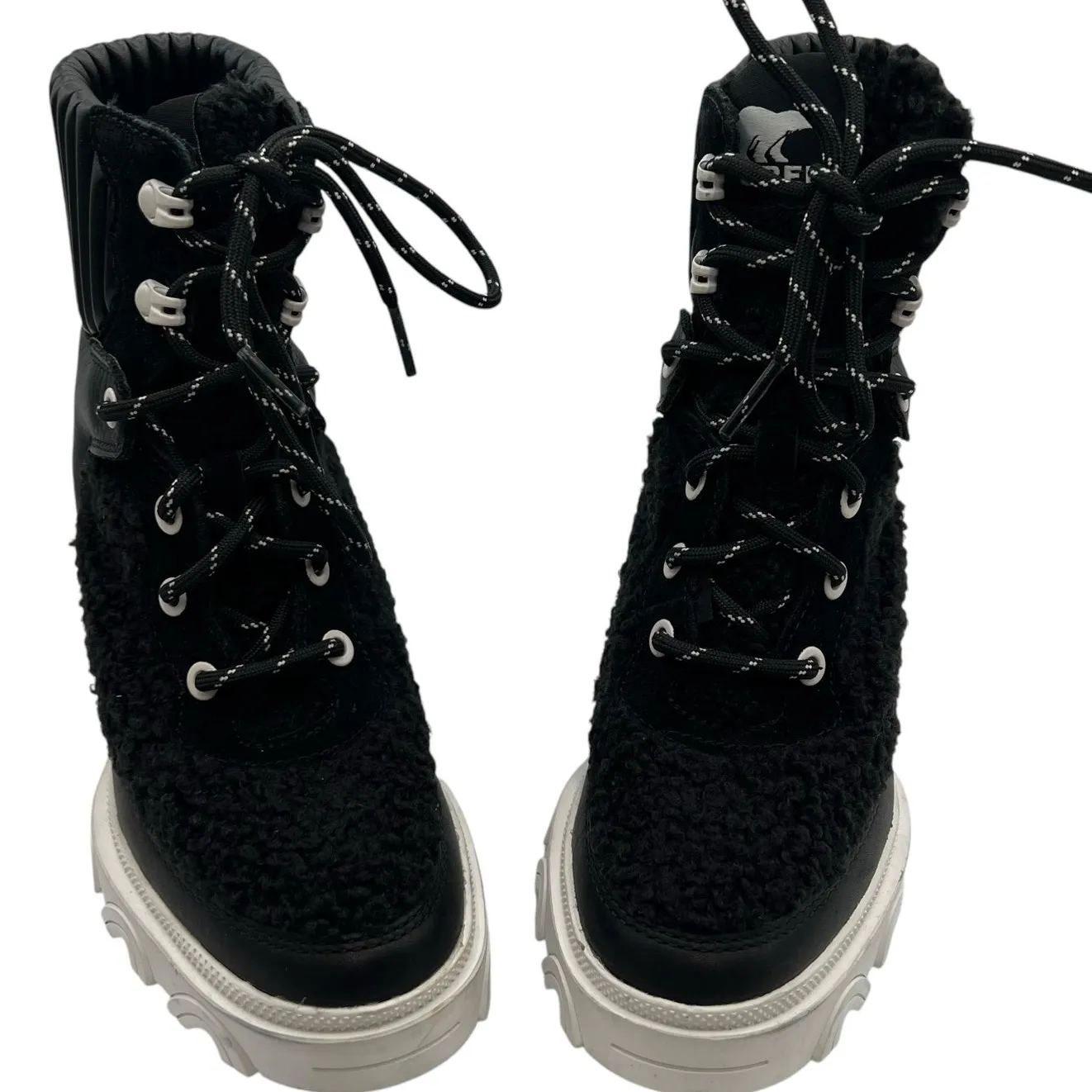 Sorel Womens Size 6.5 Waterproof Brex Heel Boots Black White Lace Up 4" NWT - Image 3