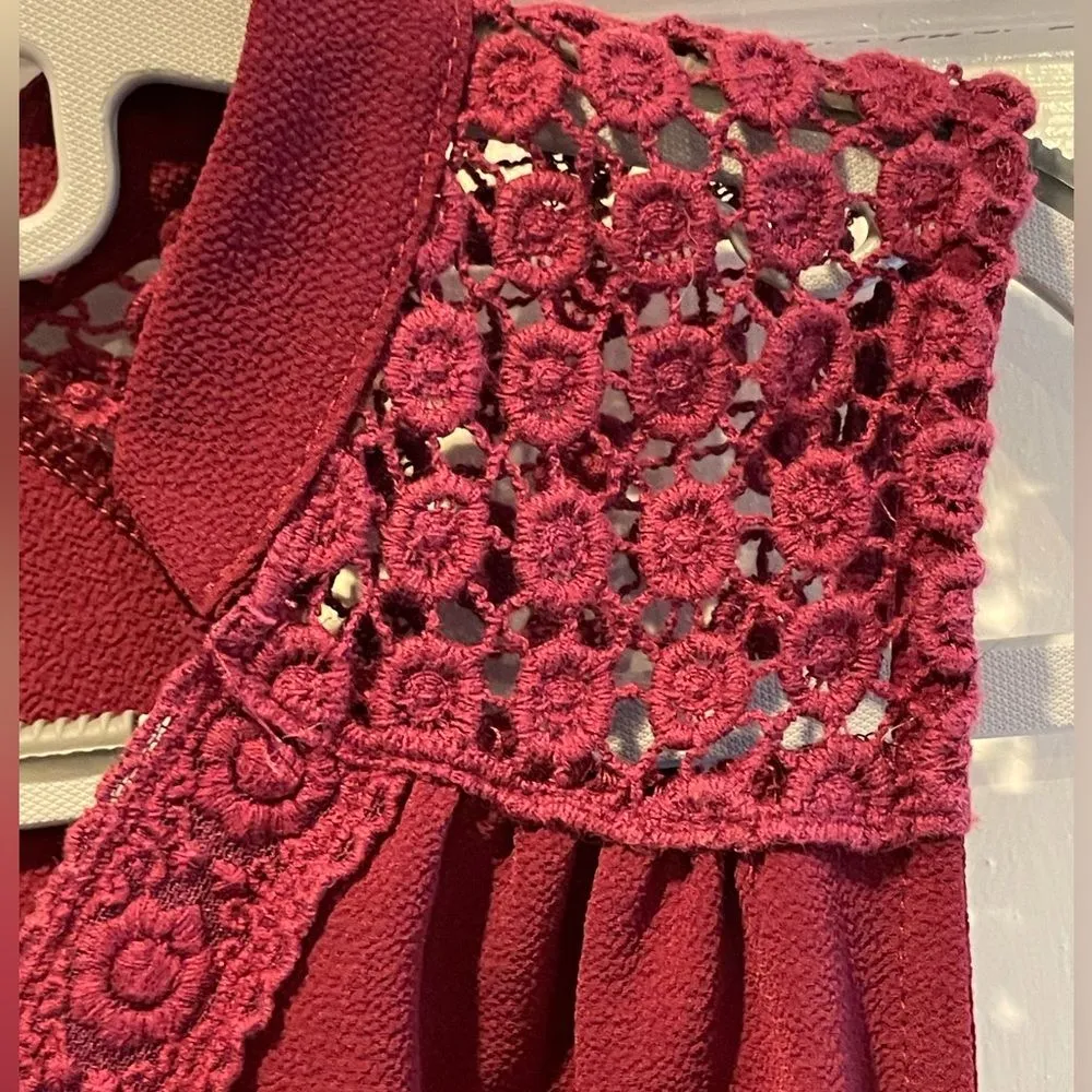 Alya Boho Peplum Sleeveless‎ Blouse Burgundy Red Women’s Size Small - Image 4