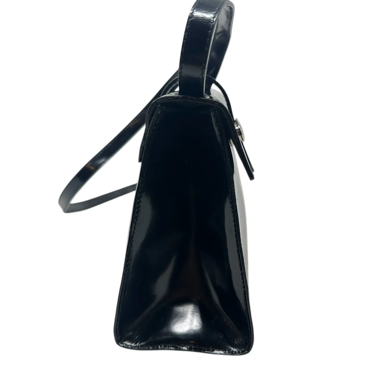 Furla Vintage Shoulder Bag Purse PVC Vinyl Silver Buckle Black - Image 4