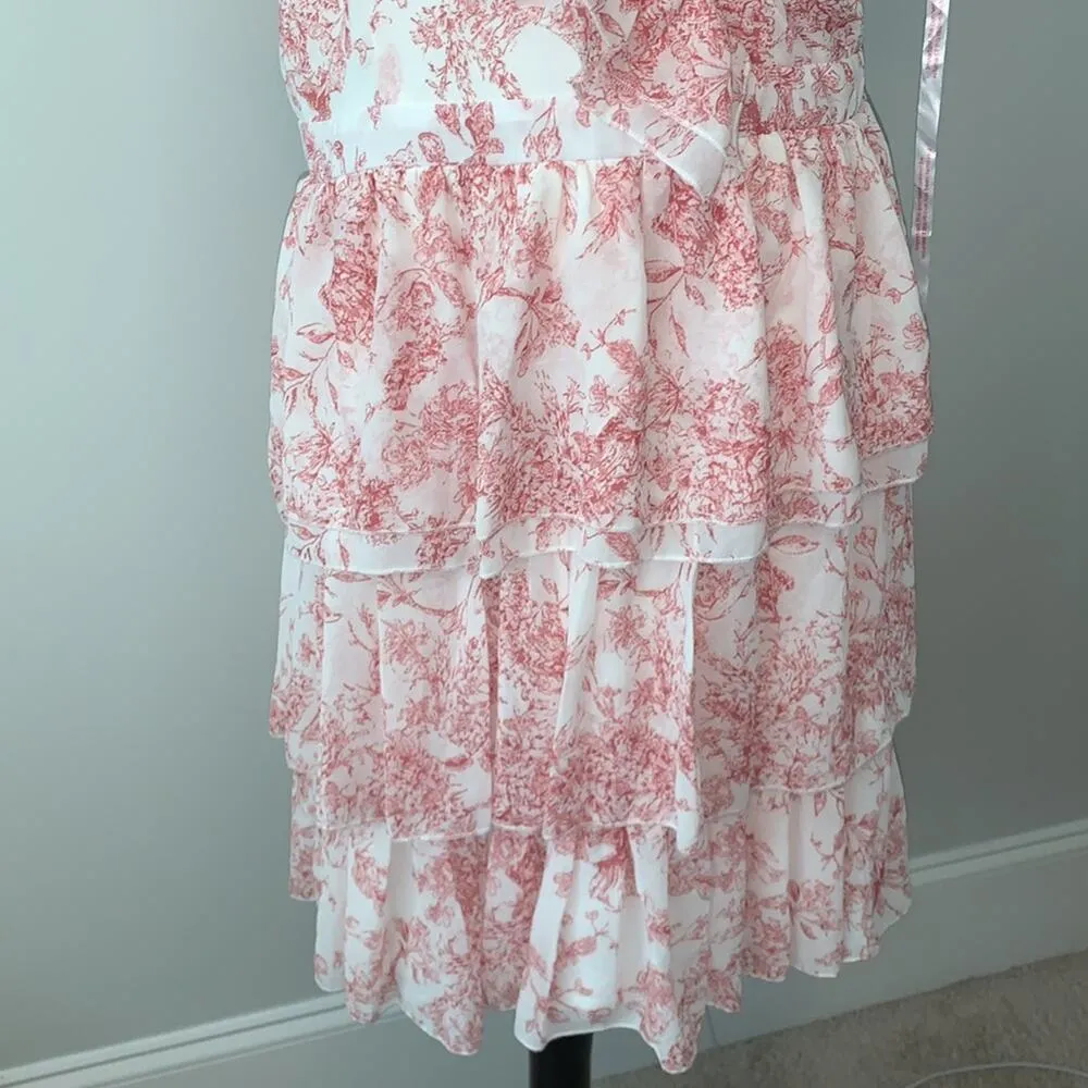Misguided Wrap Tiered Ruffle Sleeveless Floral Dress Sz 14 NWT - Image 3