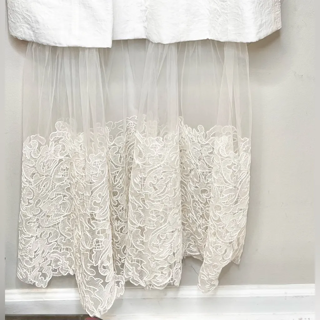 NWT Simkhai Callan Ivory Bustier Jacquard Lace Dress Removable Tulle Hem Sz 12 White - Image 8
