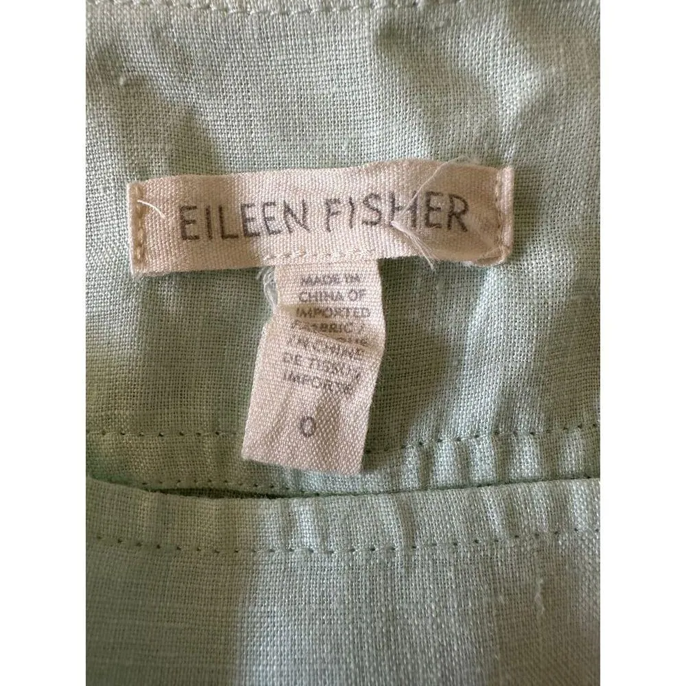 EILEEN FISHER | Mint Green Linen Wide Leg Ankle Length Pants | Size 0 - Image 5